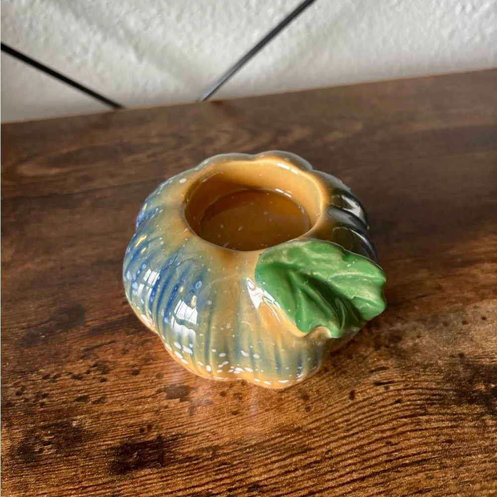 Green and Yellow Pumpkin-Shaped Ceramic Holder Fall Decor Holidays